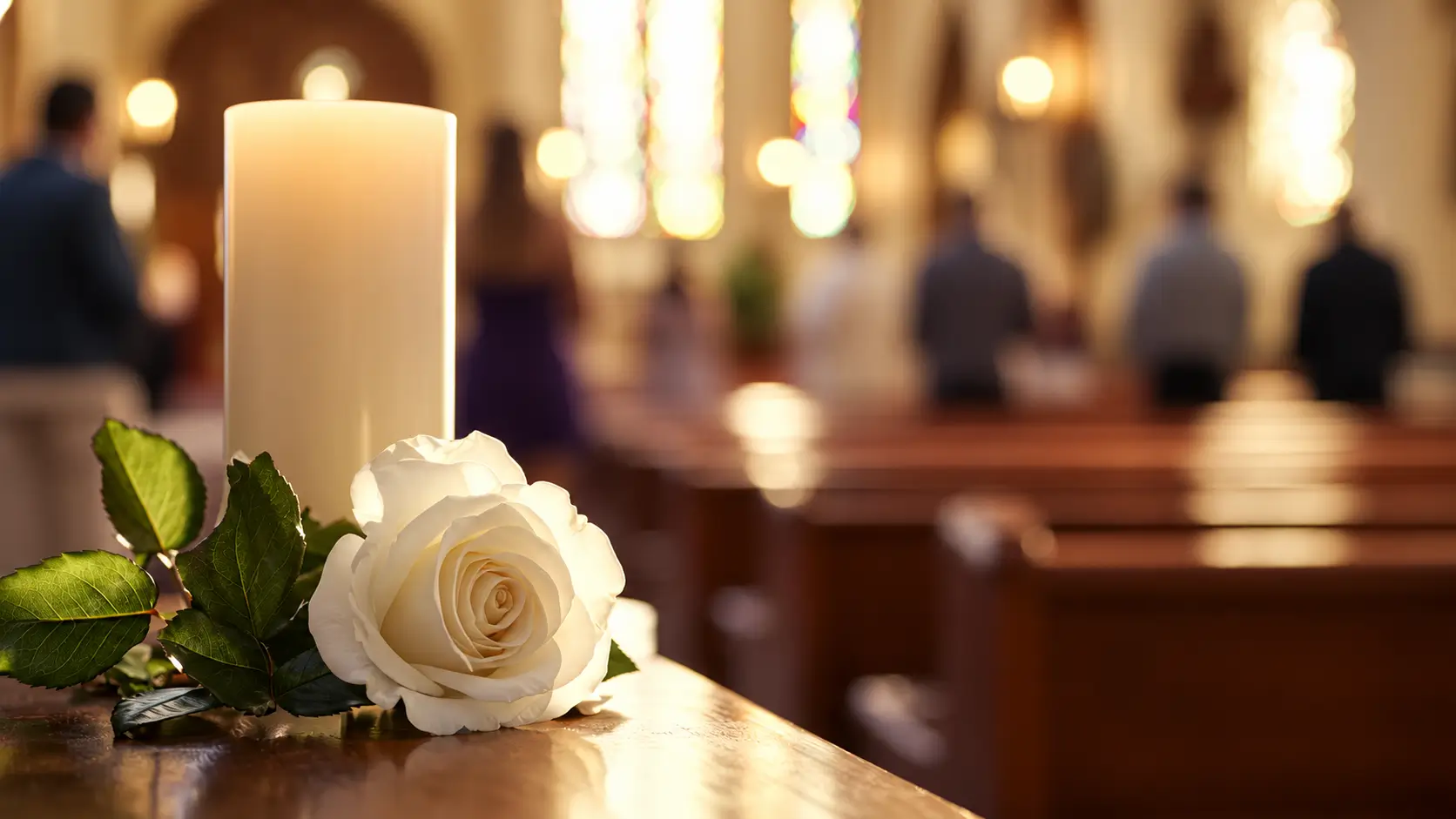 Candle and White Rose Memorial Still Life